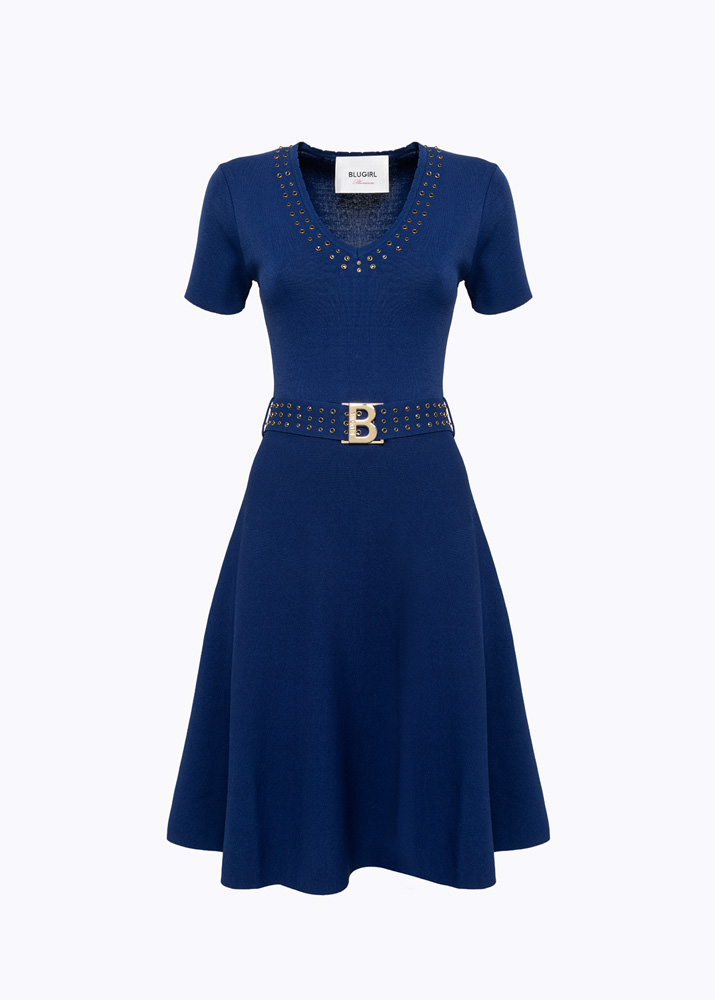 Knitted dress with studs and belt