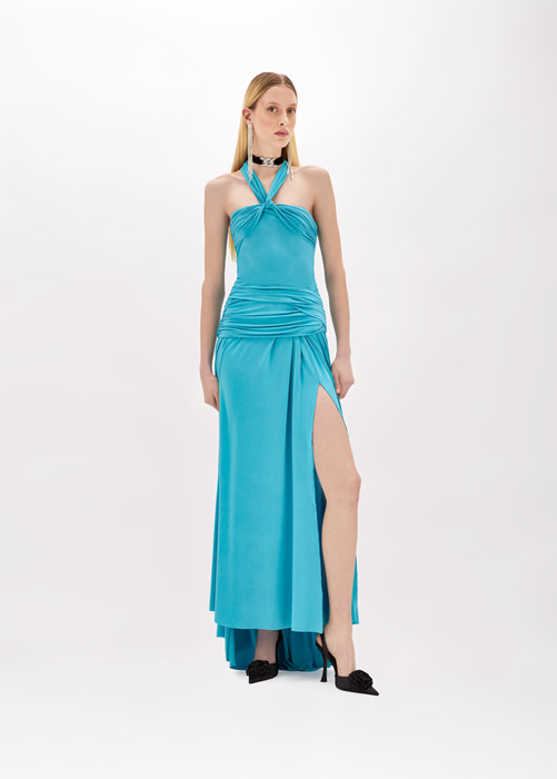 Jersey long dress with drapes