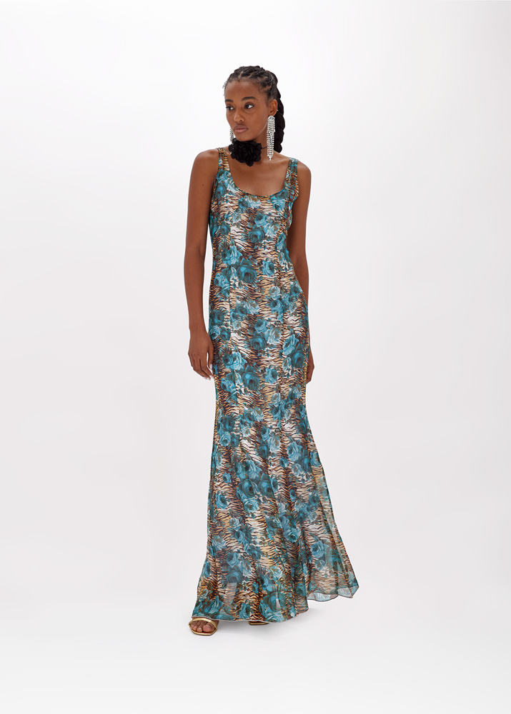Printed silk blend long dress