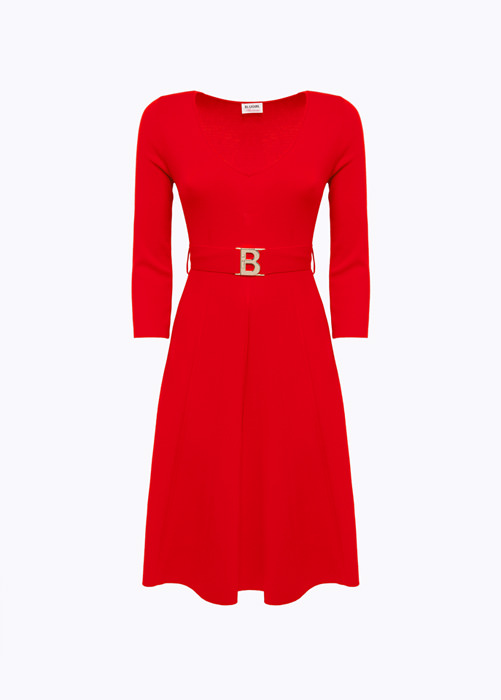 FITTED DRESS WITH BRANDED BELT