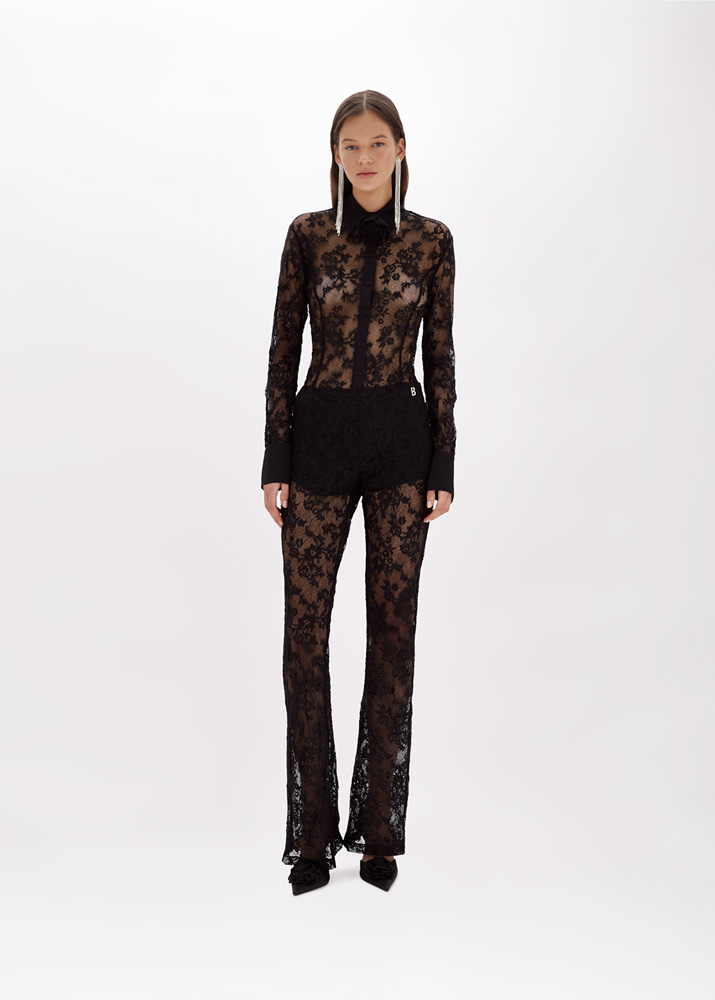 Flared pants in stretch lace