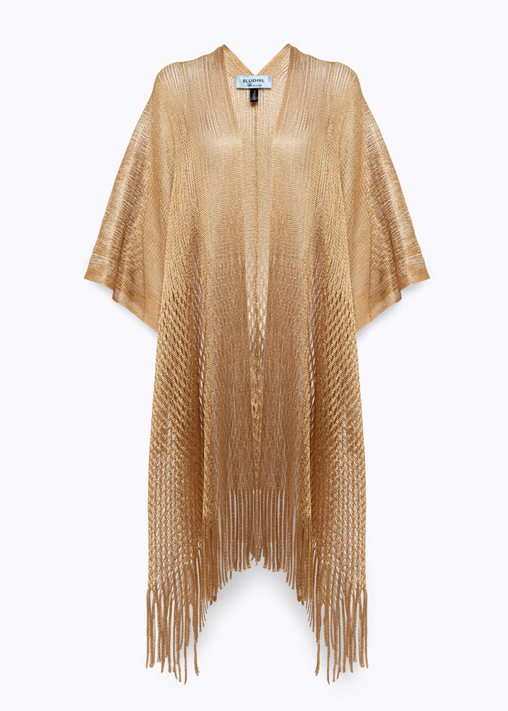 Mesh poncho with fringes