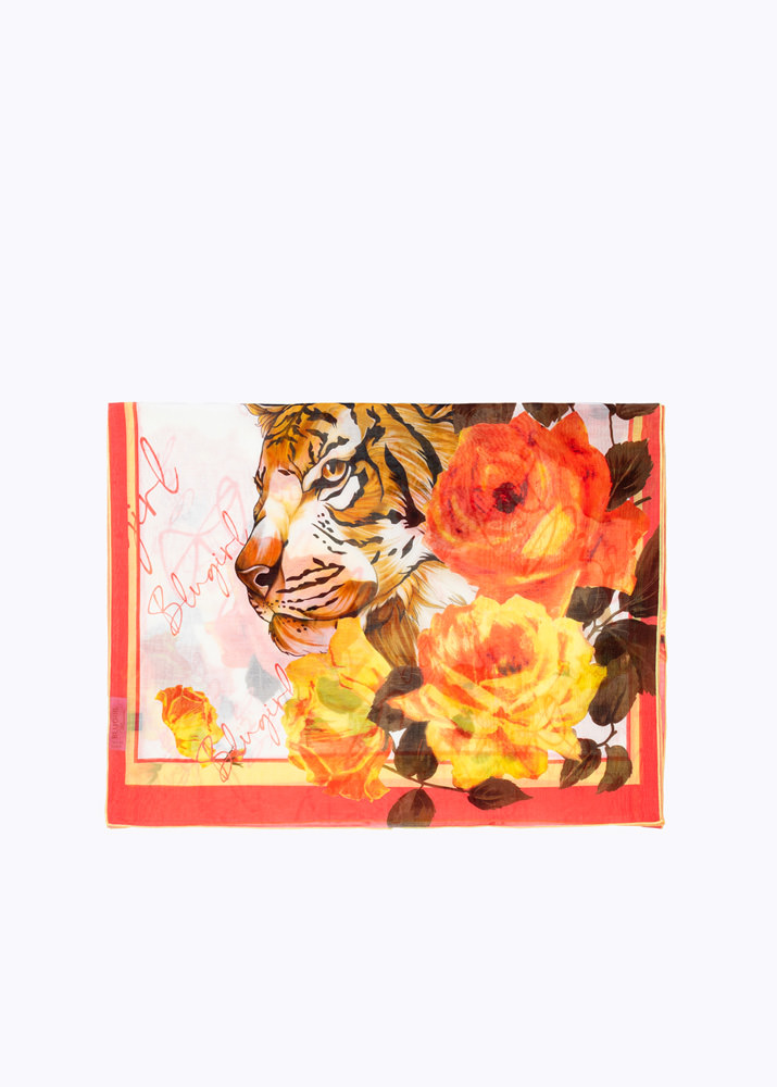 Stola con stampa tigre e rose