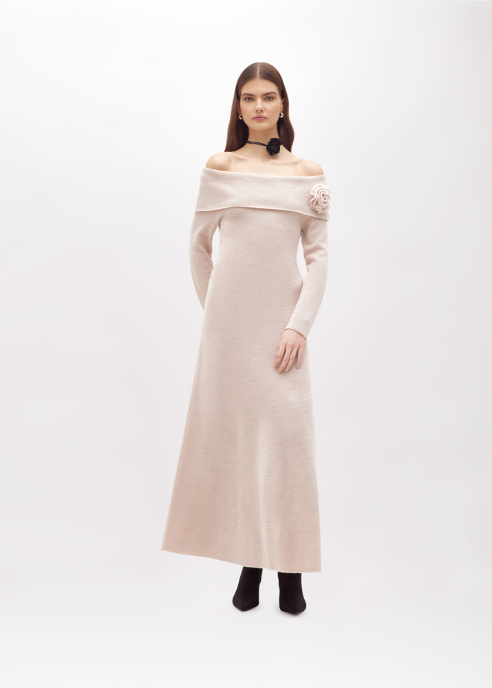 ABITO OFF SHOULDER IN LANA CON SPILLA