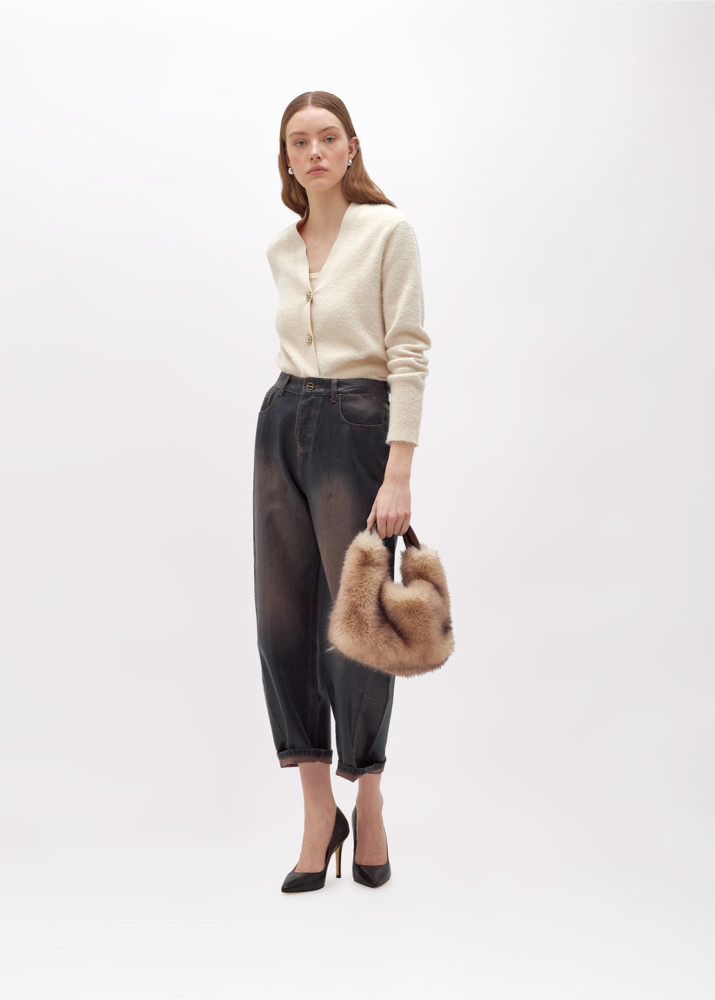 CARDIGAN AND KNIT TOP WITH FUR EFFECT