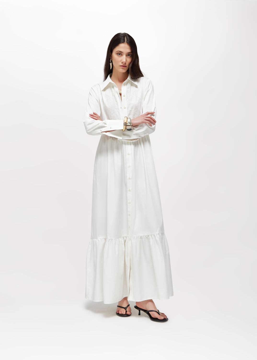 BLUGIRL: ABITO LUNGO CHEMISIER IN COTONE CON PIZZO