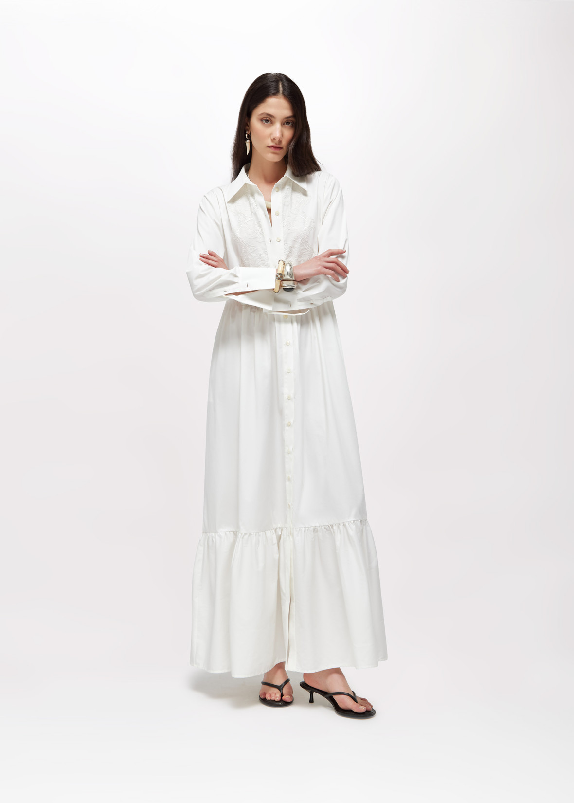 long white cotton shirt dress Organic Cotton Shirt Dress with Pockets | Relaxed Button-Down Maxi Dress - Beach Coverup- Bohemian Shirt Dress