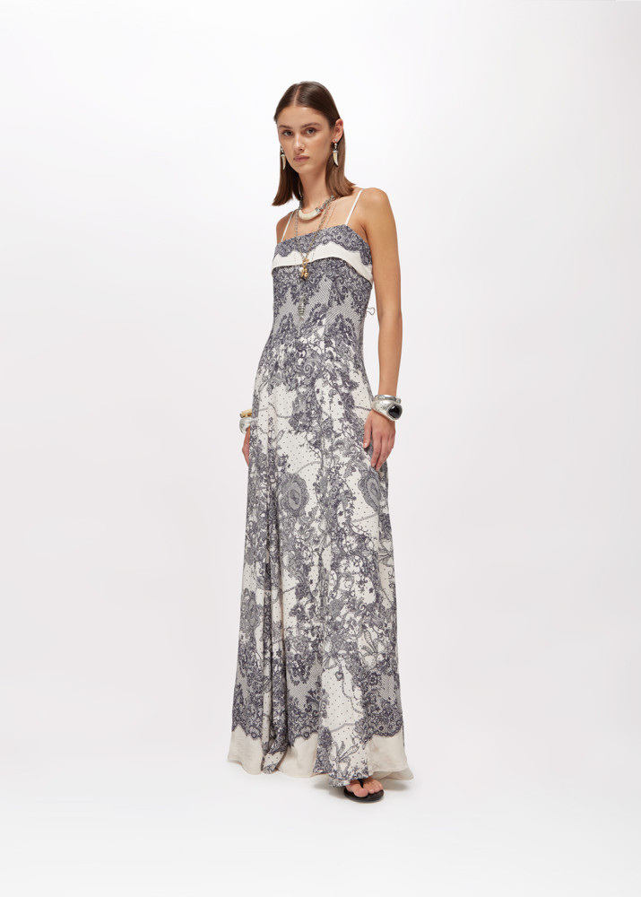 ABITO LUNGO CON STAMPA PIZZO