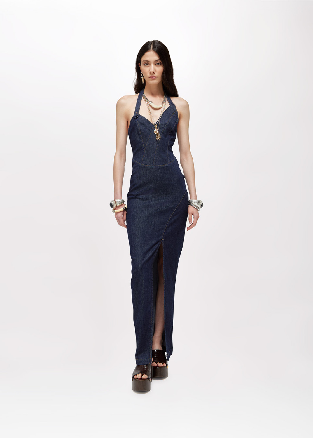 BLUGIRL: ABITO LUNGO IN DENIM CON SPILLA