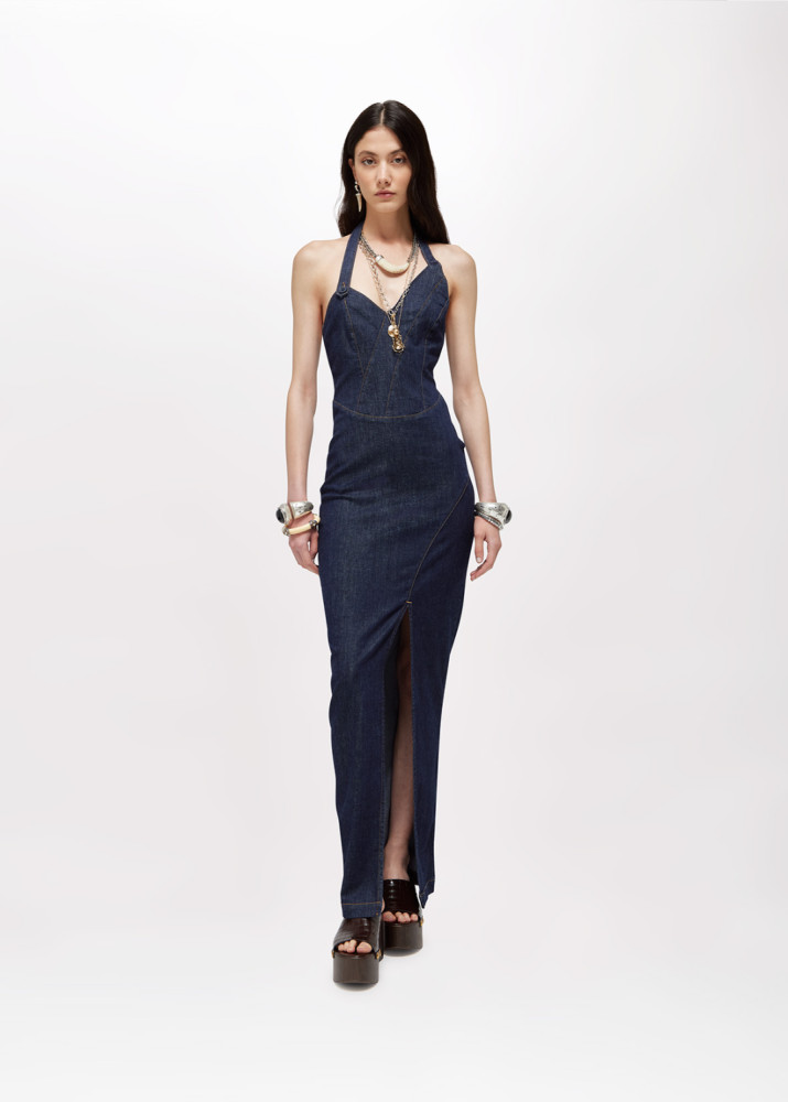 ABITO LUNGO IN DENIM CON SPILLA