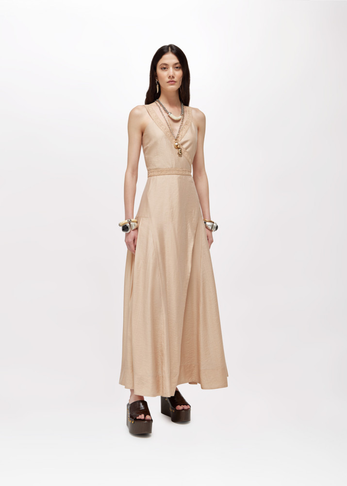 LONG LYOCELL AND LACE DRESS