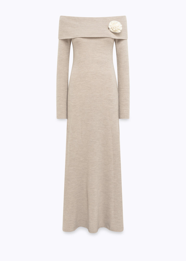 ABITO OFF SHOULDER IN LANA CON SPILLA