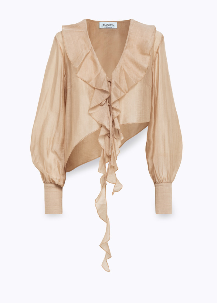 CROPPED LYOCELL BLOUSE WITH RUFFLES