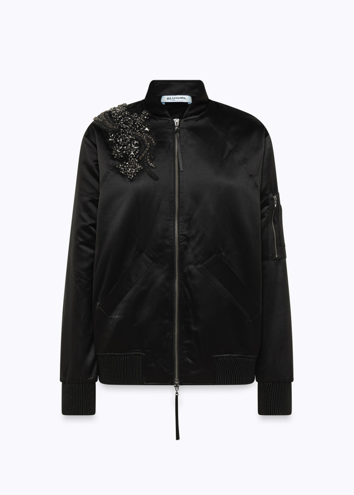 DUCHESS SATIN BOMBER WITH EMBROIDERY