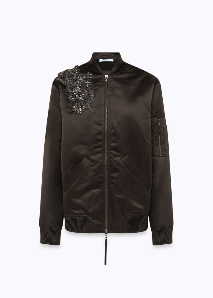 Satin Bomber Jacket with Embroidery
