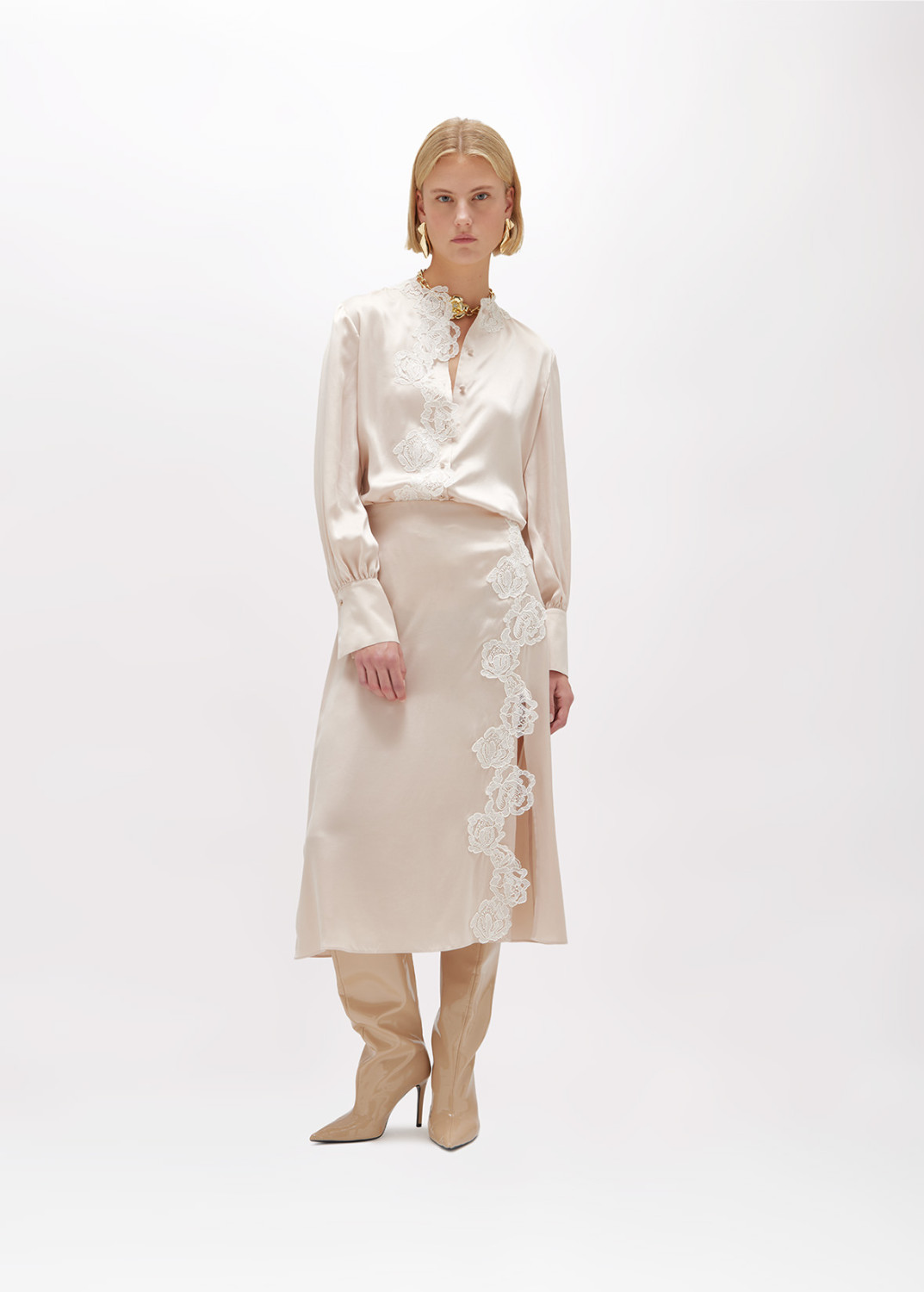 BLUGIRL: Satin Silk Shirt with Lace