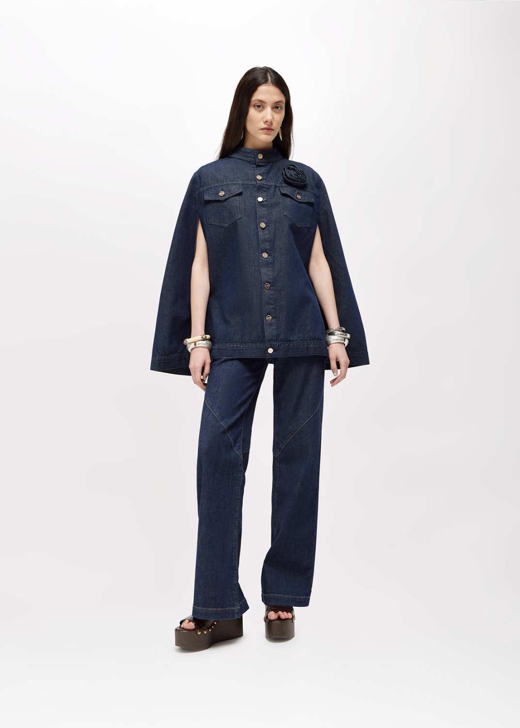 BLUGIRL: DENIM CAPE WITH ROSE