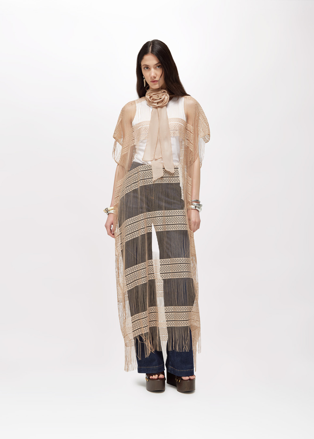 BLUGIRL: LONG TULLE CAPE WITH FRINGE