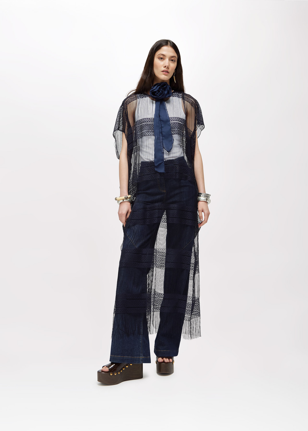 BLUGIRL: LONG TULLE CAPE WITH FRINGE