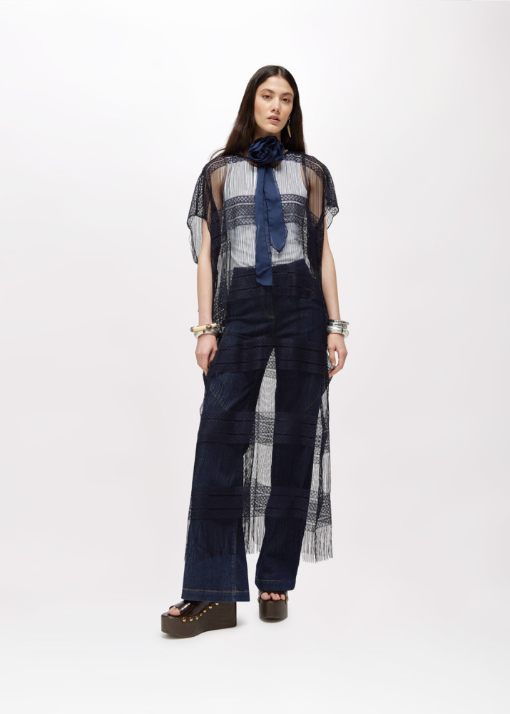 LONG TULLE CAPE WITH FRINGE