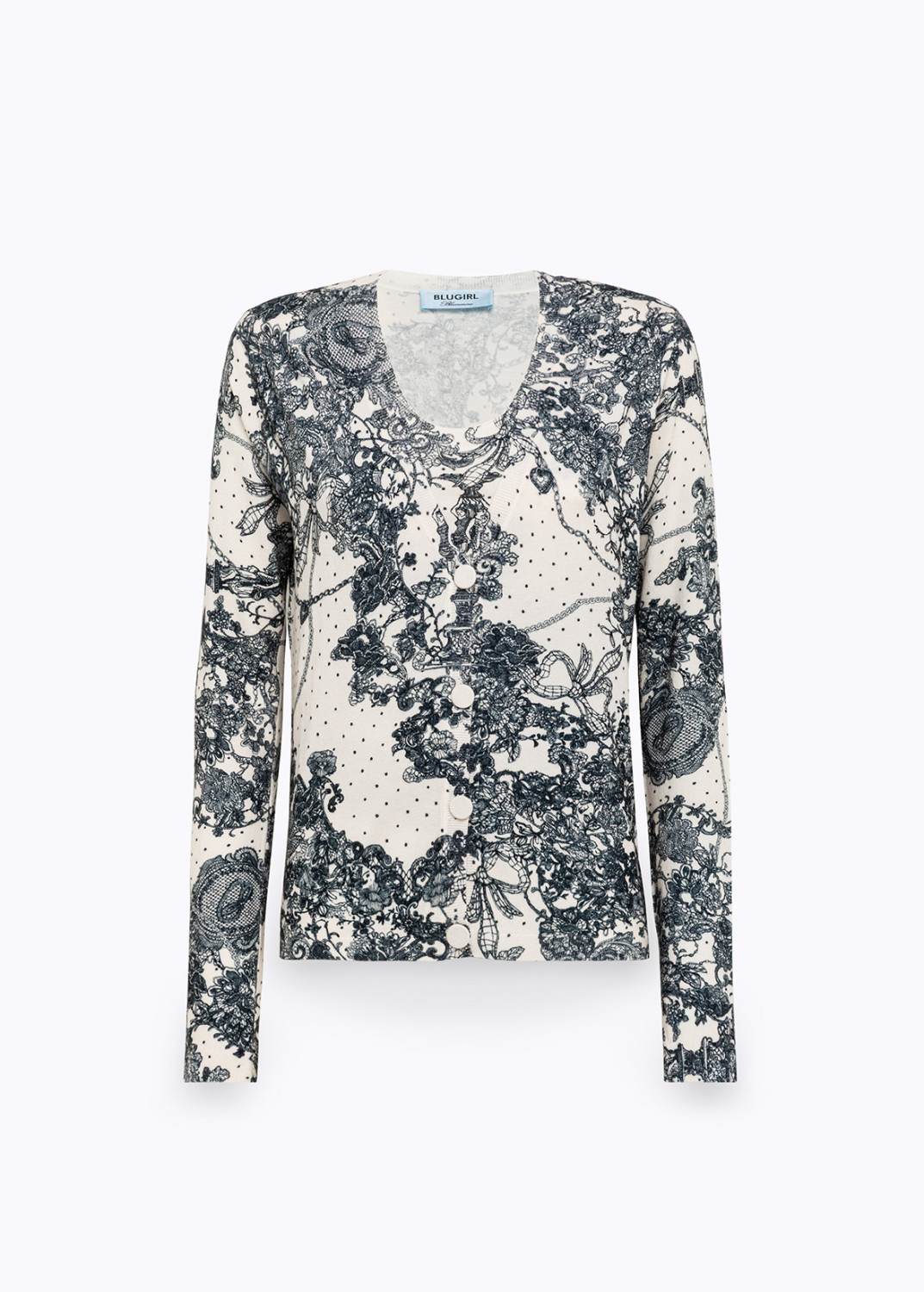 BLUGIRL: CARDIGAN E TOP IN MAGLIA CON STAMPA PIZZO