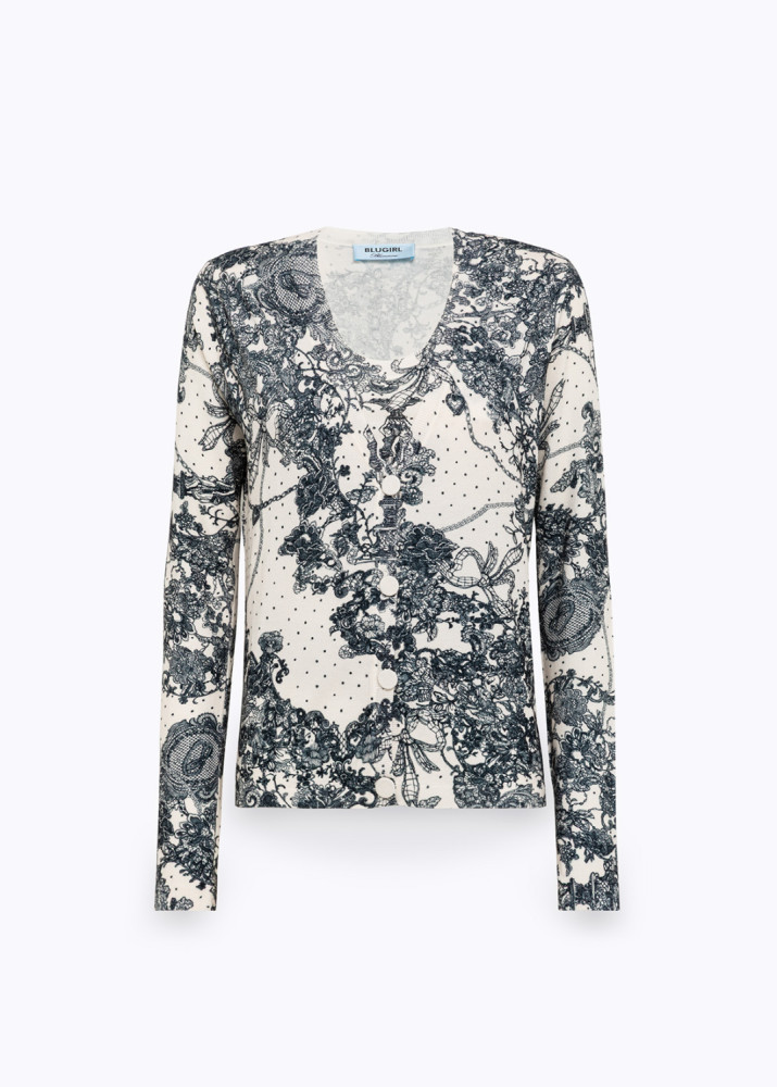 CARDIGAN E TOP IN MAGLIA CON STAMPA PIZZO