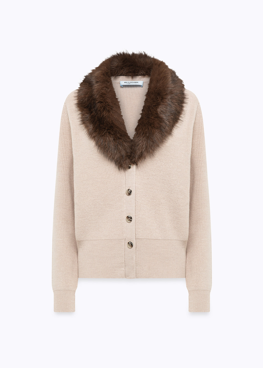 BLUGIRL: WOOL CARDIGAN WITH FAUX FUR