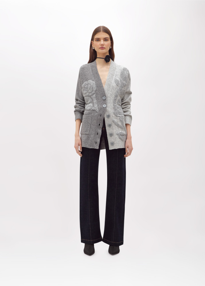 JACQUARD CARDIGAN WITH ROSE INTARSIA