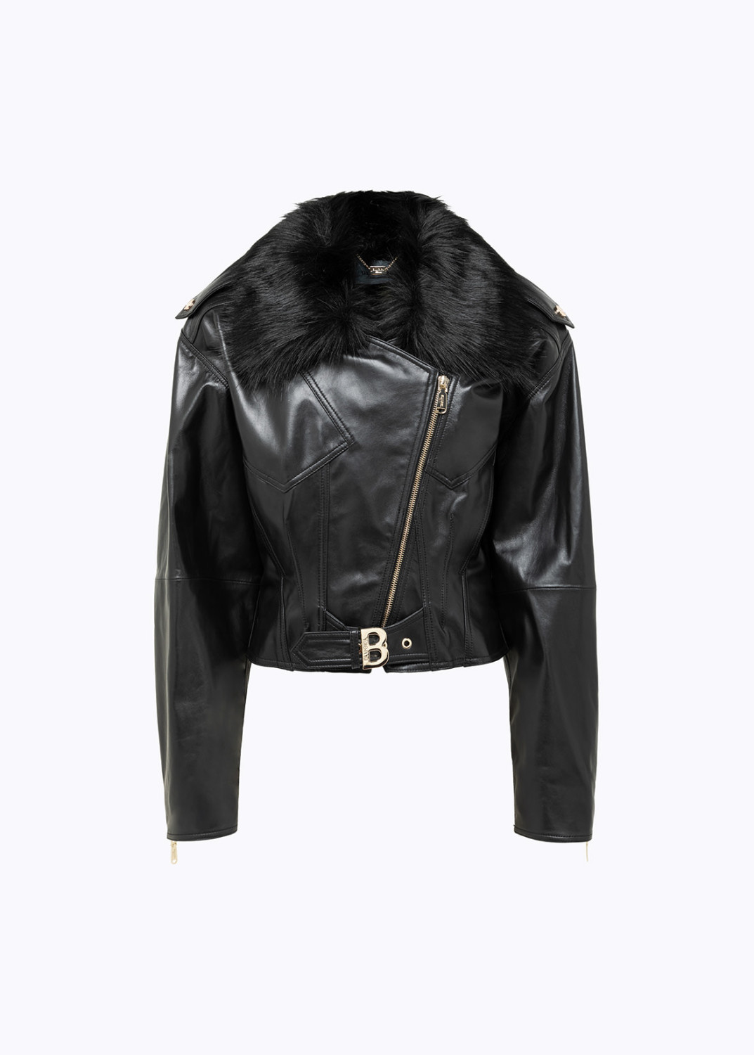 BLUGIRL: CHIODO IN PELLE CON COLLETTO IN FAUX FUR