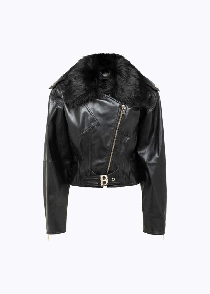 CHIODO IN PELLE CON COLLETTO IN FAUX FUR