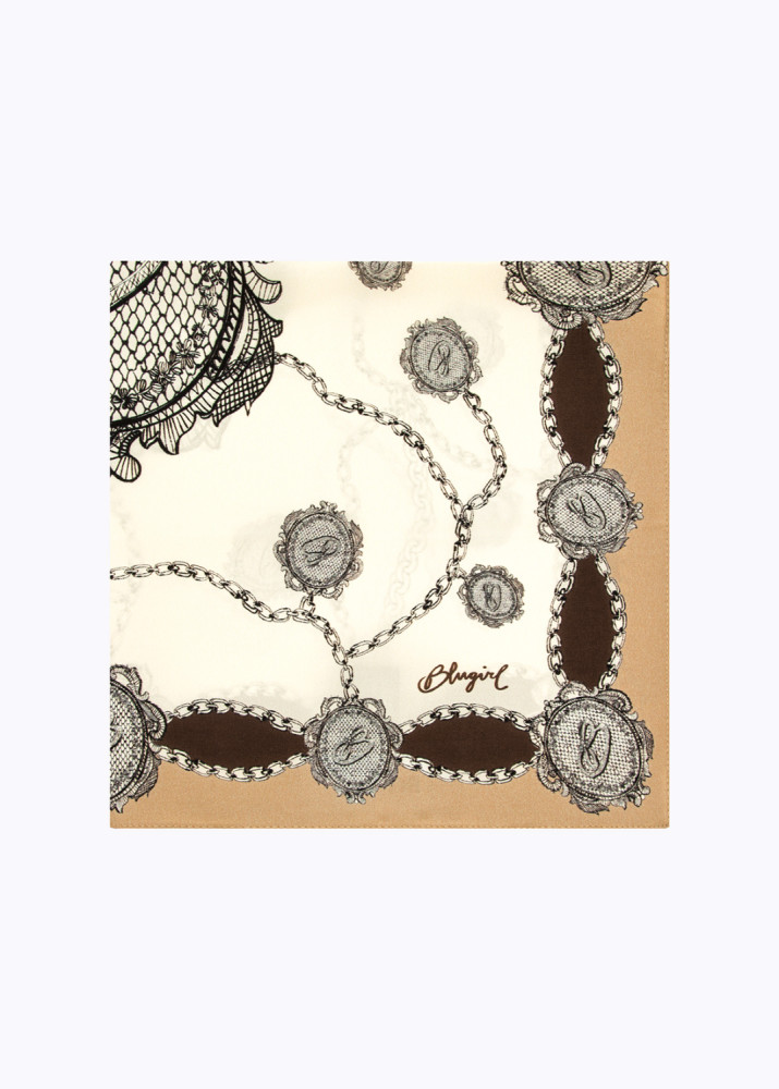 SCARF WITH LACE-EFFECT PRINT AND LOGO