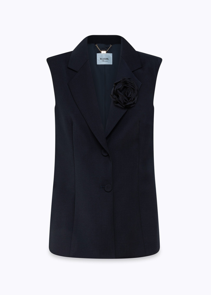 GIACCA GILET IN FRESCO DI LANA CON ROSA