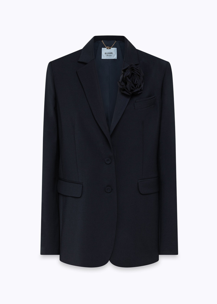 OVERSIZED WOOL BLAZER WITH ROSE BROOCH