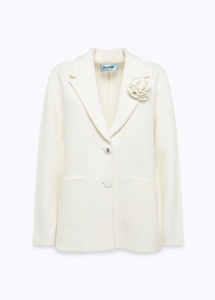 OVERSIZED JACQUARD KNIT JACKET WITH PIN