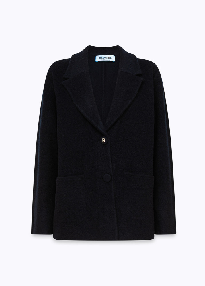 JACQUARD KNITTED OVERSIZED JACKET WITH PIN