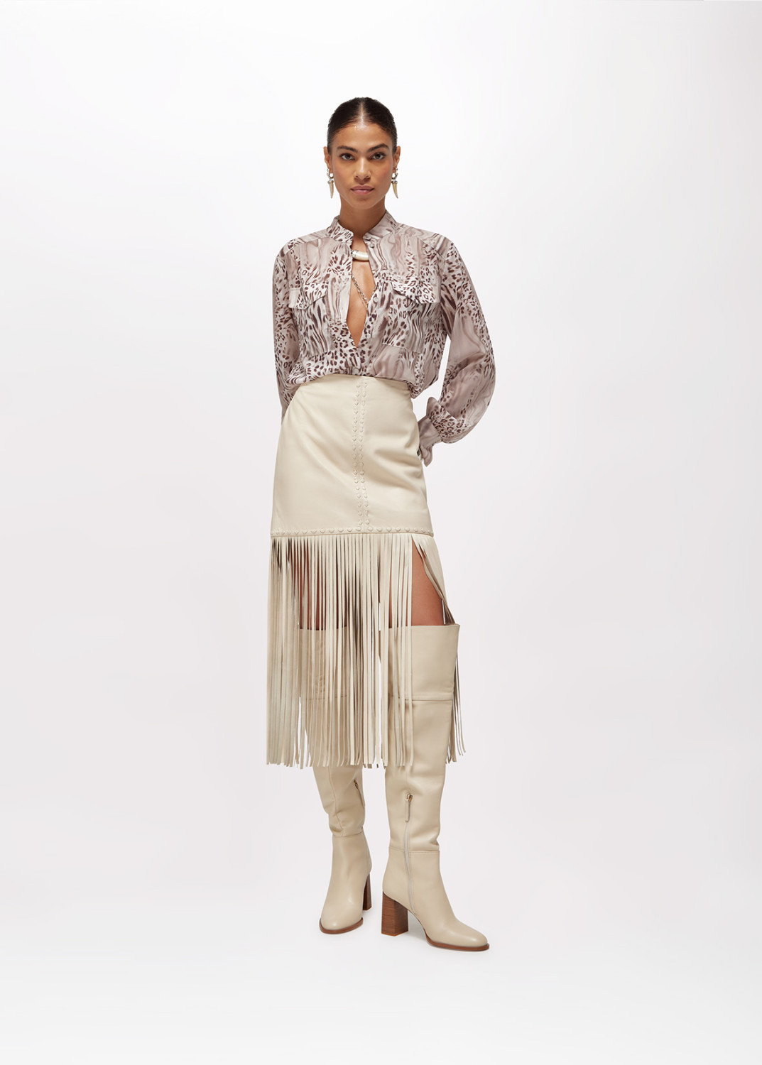 BLUGIRL: GONNA IN PELLE CON FRANGE