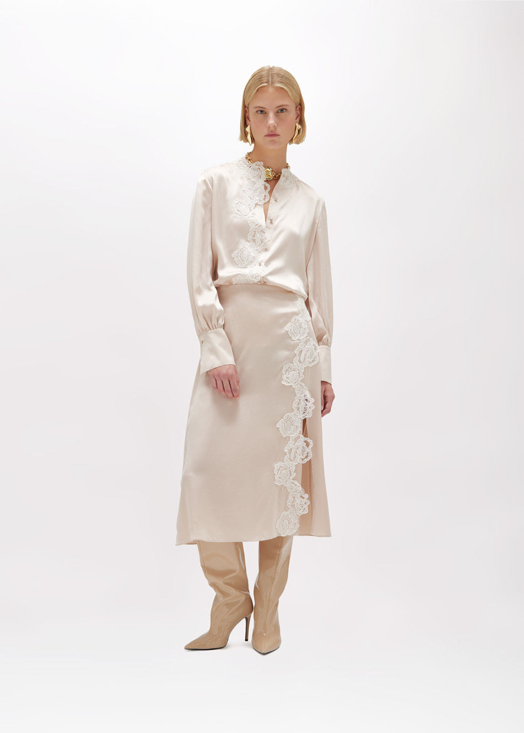 BLUGIRL: Satin Silk Skirt with Lace