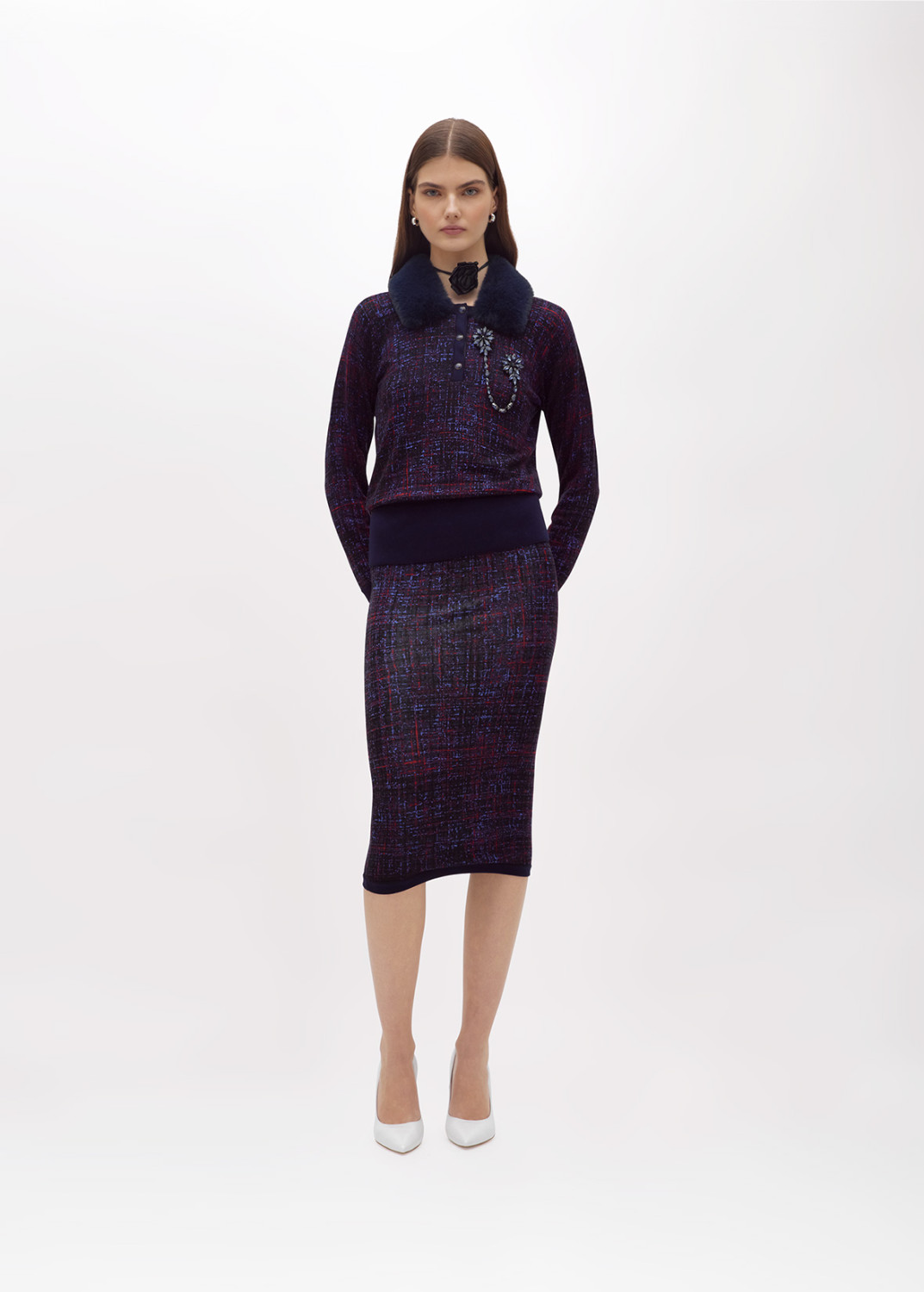 BLUGIRL: REVERSIBLE SKIRT WITH ROSES AND TWEED