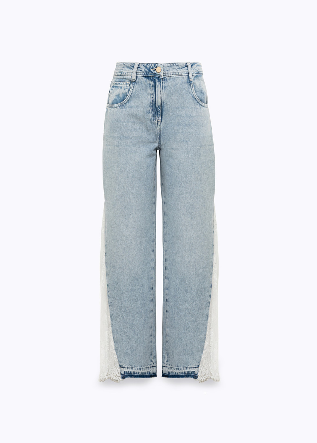 BLUGIRL: WIDE-LEG DENIM JEANS WITH LACE INSERTS