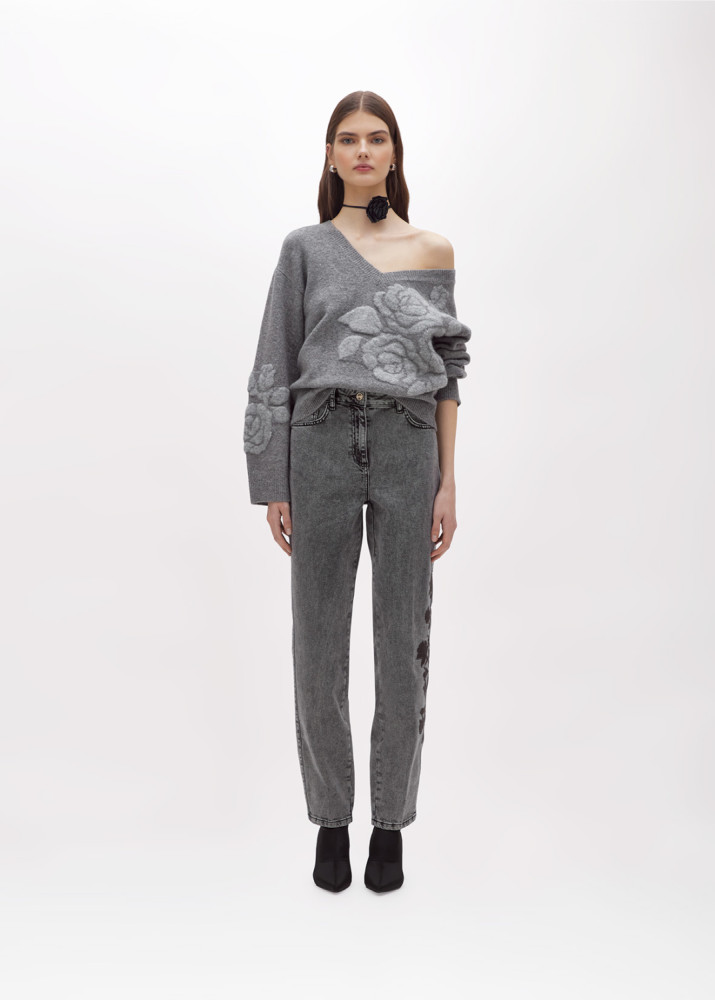 STRETCH DENIM JEANS WITH EMBROIDERY