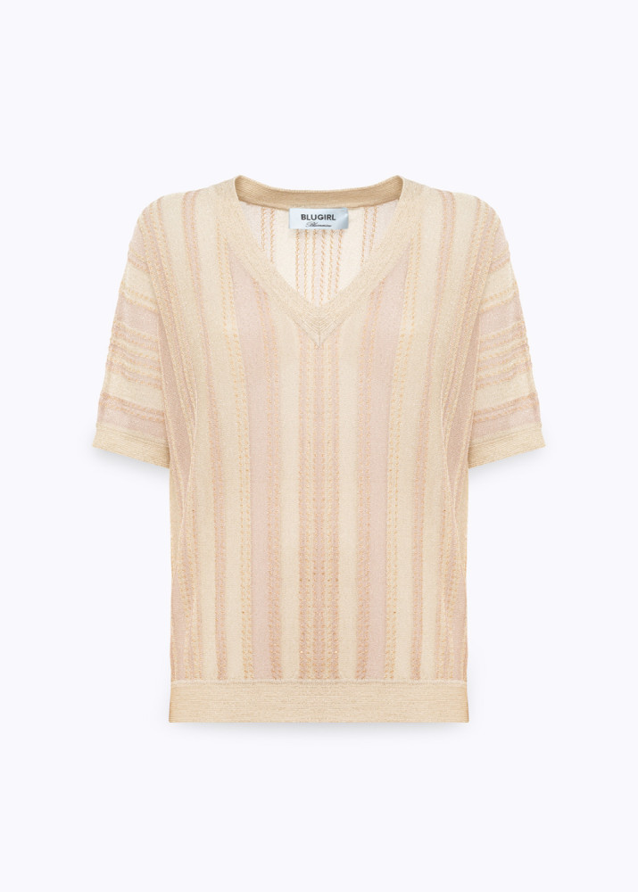 STRIPED LUREX-KNIT TOP