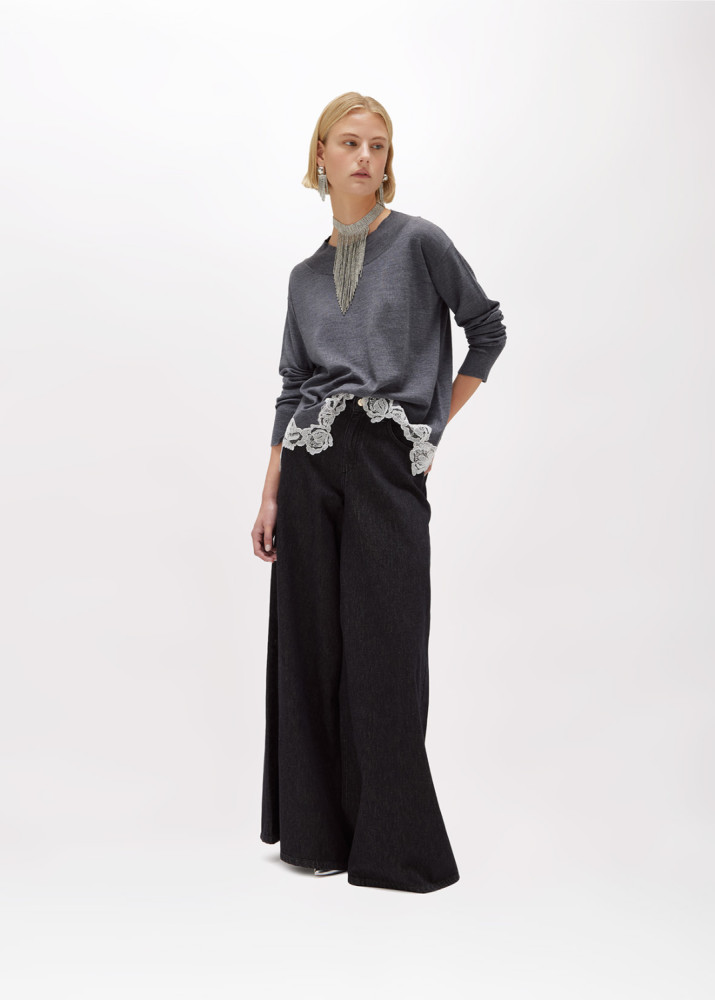 Wool Sweater with Lace