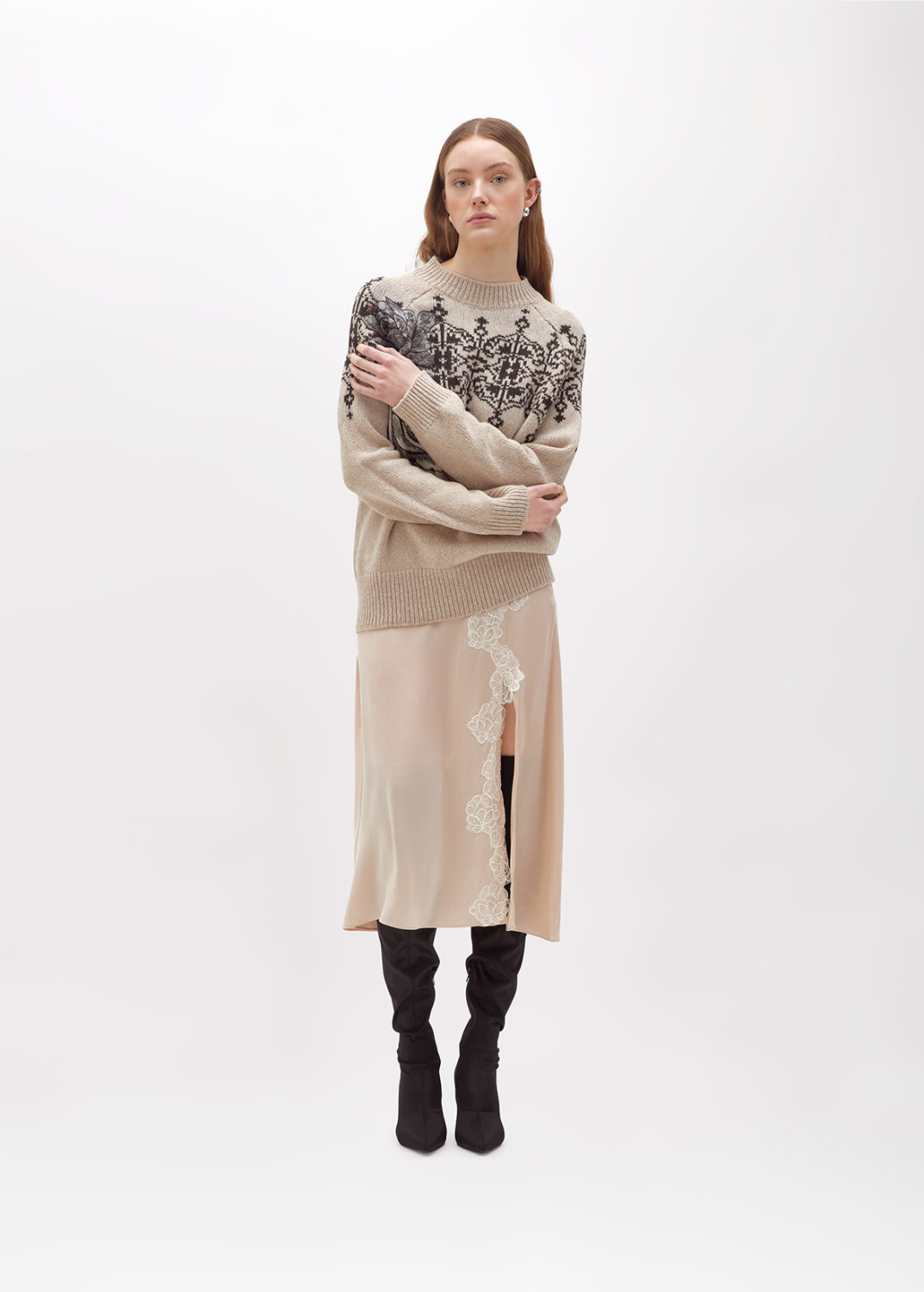 BLUGIRL: JACQUARD WOOL SWEATER WITH LACE