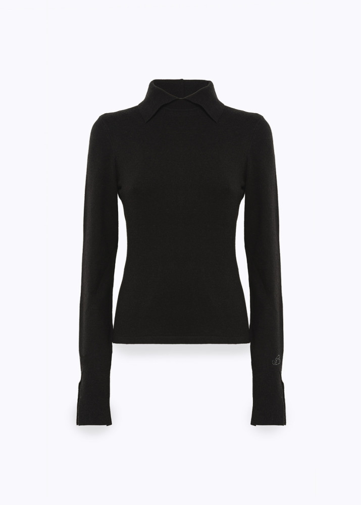STRETCH VISCOSE SWEATER WITH COLLAR