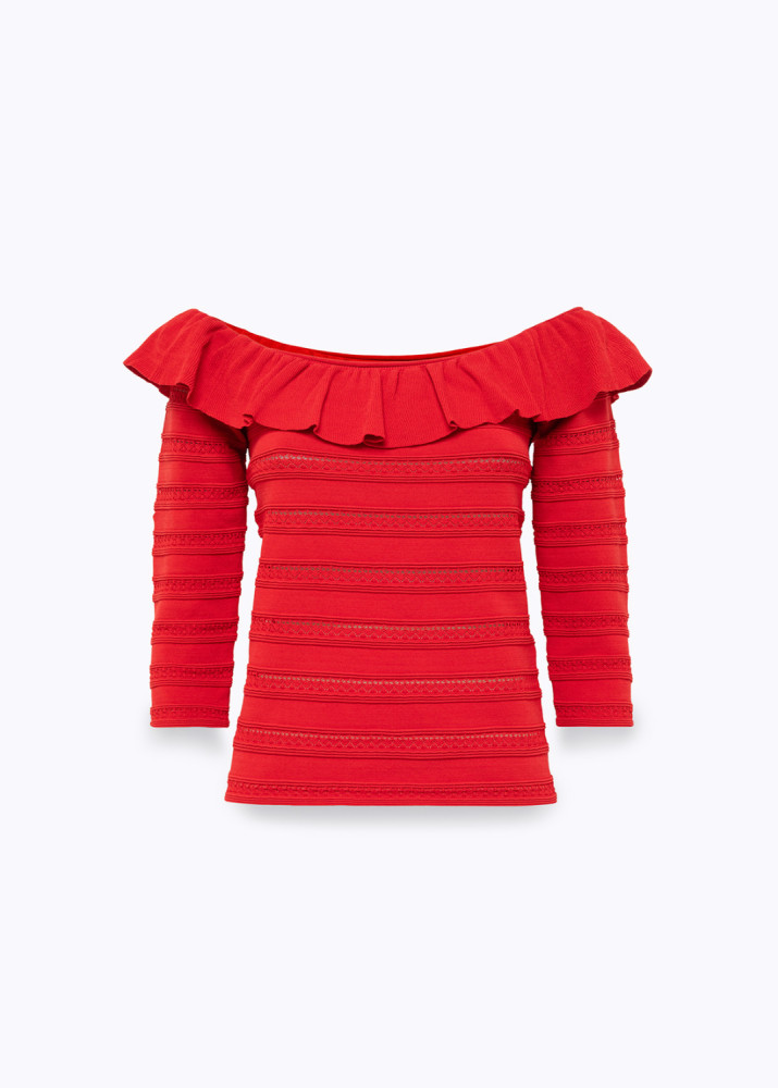 MAGLIA OFF SHOULDER IN VISCOSA POINTELLE