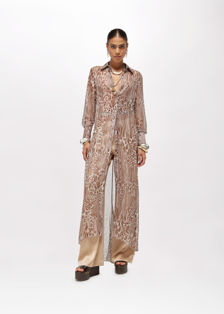 MAXI CAMICIA IN CHIFFON ANIMALIER
