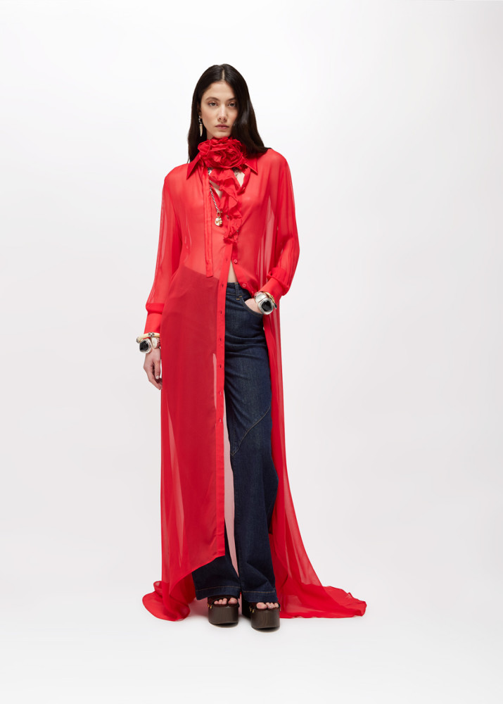 FULL-LENGTH GEORGETTE SHIRT WITH ROSE