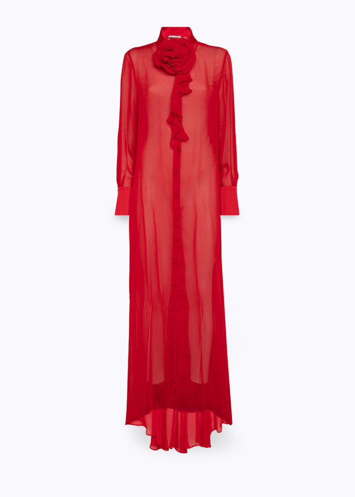 MAXI CAMICIA IN GEORGETTE CON ROSA