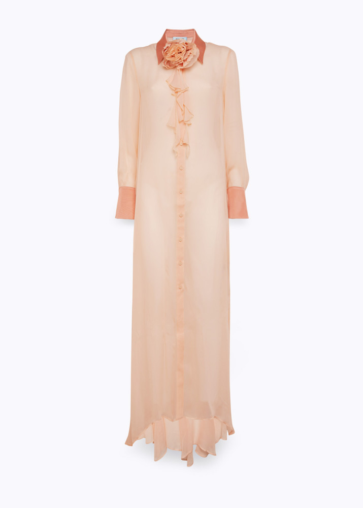 MAXI CAMICIA IN GEORGETTE CON ROSA