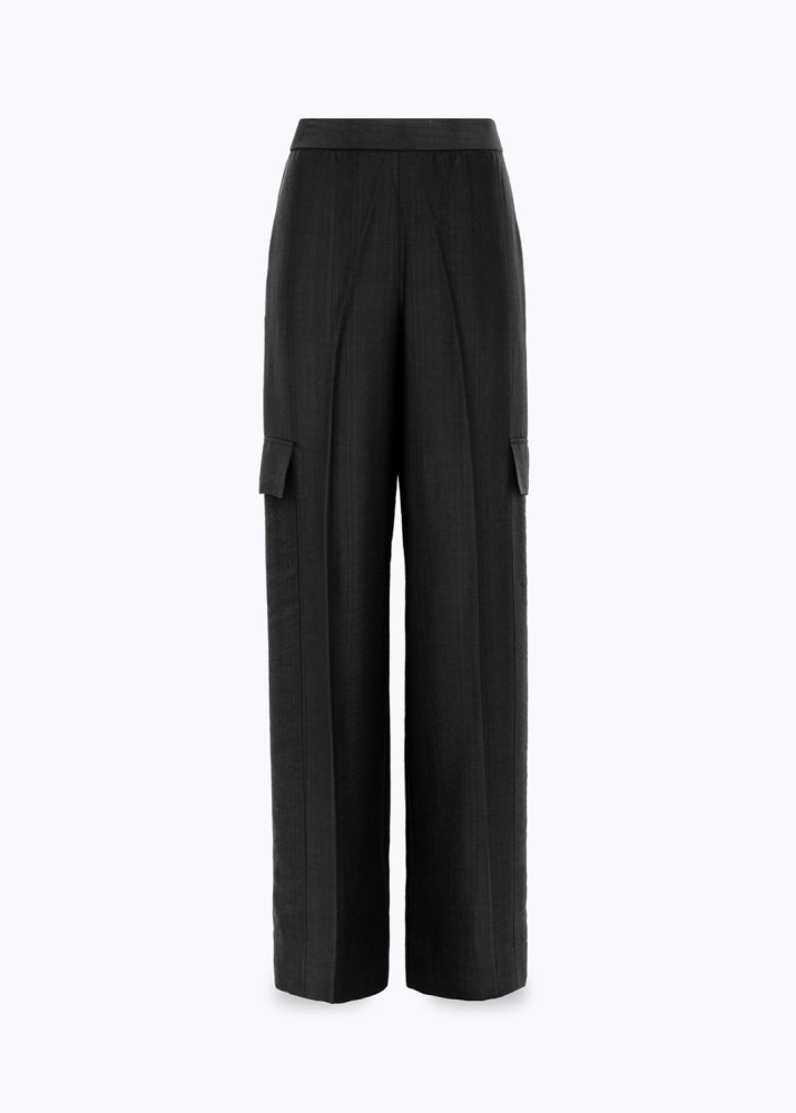WIDE-LEG LYOCELL AND LACE TROUSERS